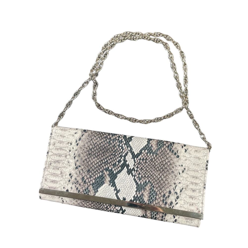 White House Black Market Snakeskin Print Clutch Chain Wallet